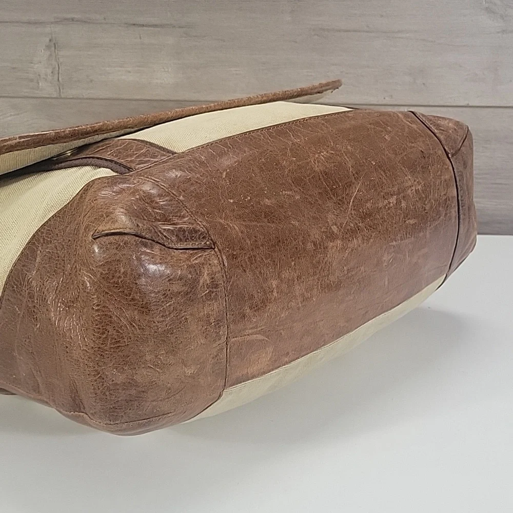 Frye Distressed Canvas and Leather Messenger Bag in Beige and Brown - Men